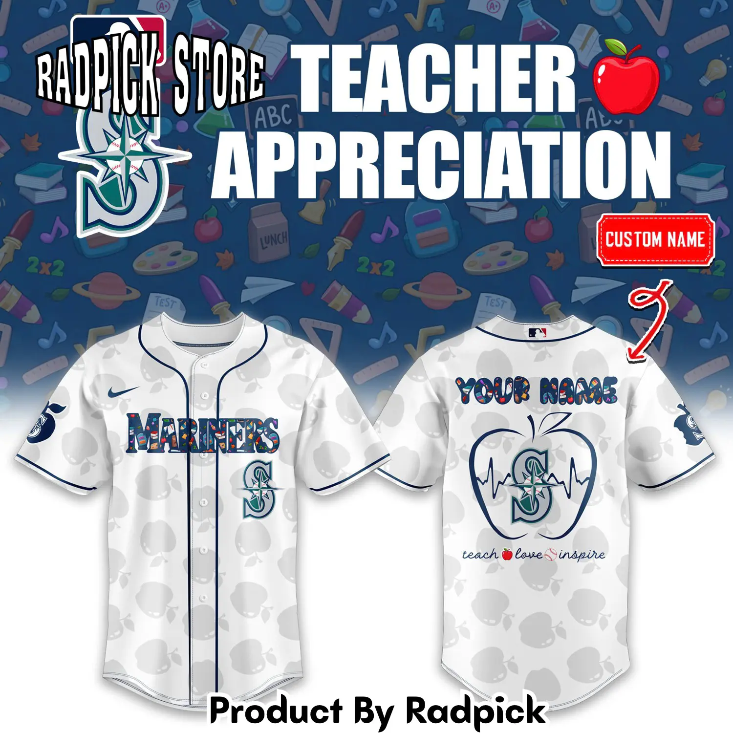 Radpick seattle mariners teacher appreciation new baseball jersey custom name for fans rp12793